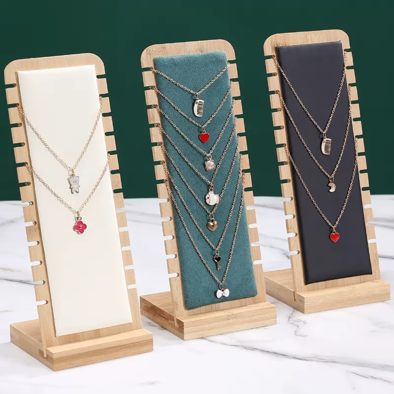 Suporte de exibição de jóias de madeira de bambu sólido colar múltiplo pulseira vitrine titular pingente longo corrente entregando organizer board