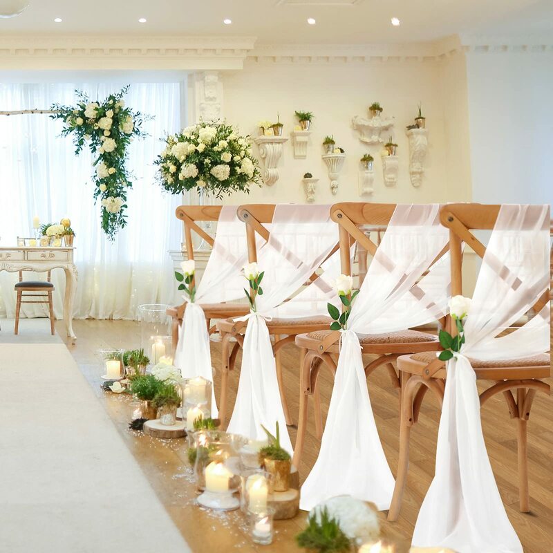 Weiße Chiffon Tisch läufer Stuhl Schärpe romantische Hochzeit Tisch läufer für Dinding schiere Braut Baby party Party Tisch dekoration