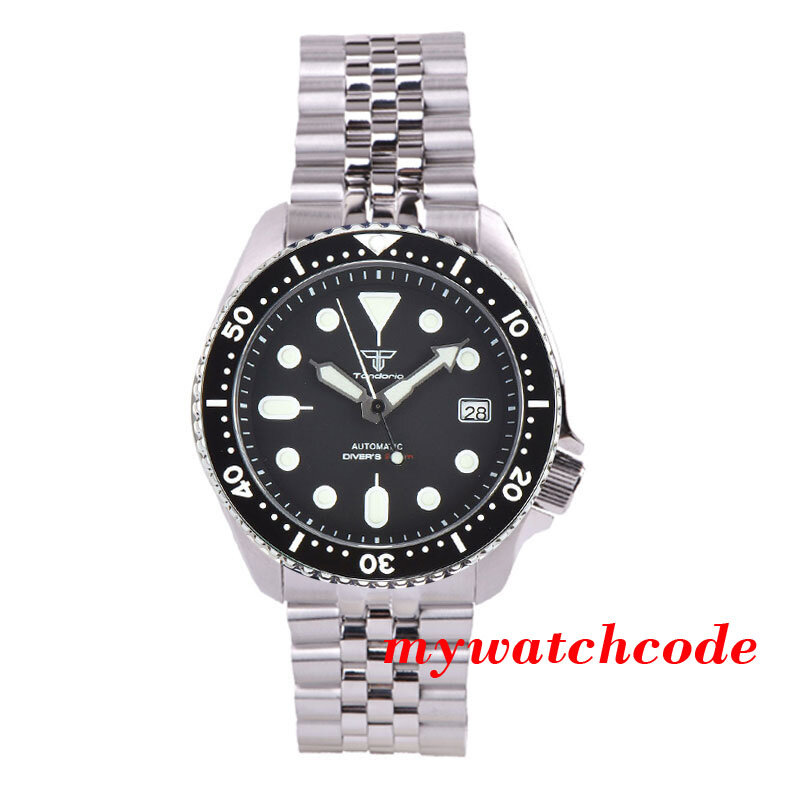 Relógio mecânico Tandorio-SKX Mod para homens, relógio de pulso em aço inoxidável, Nh35a, pulseira bisel, Nh35a, luxo, pulseira de mergulho