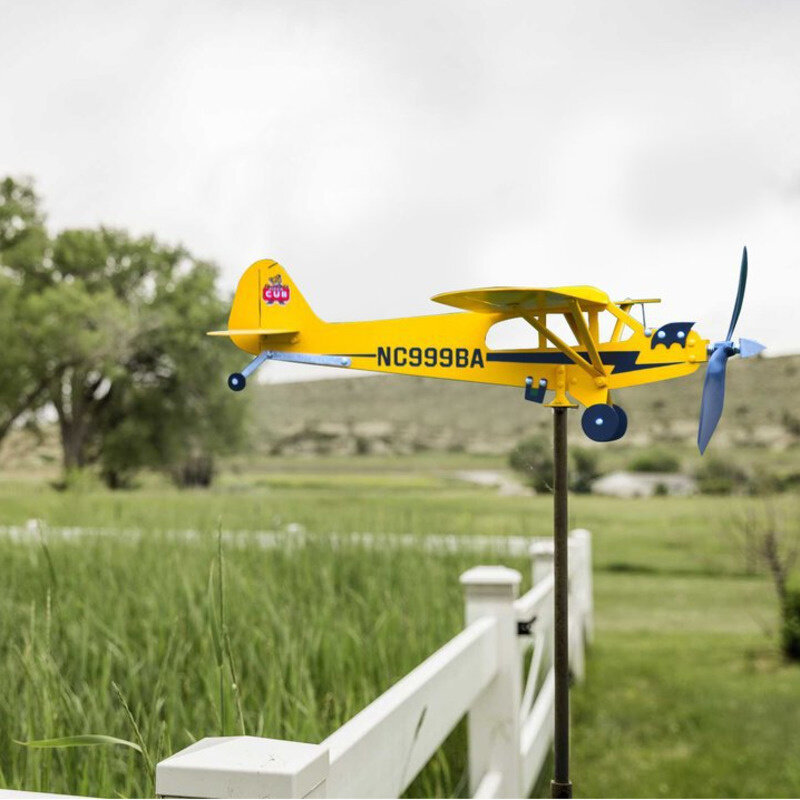 Piper – avion J3 Cub en métal, fonction météo, indicateur de Direction du vent, décoration de jardin et de maison