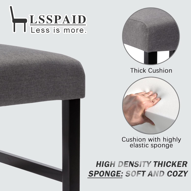 LSSPAID stołki barowe o wysokości 2, 24 cale, tkanina, krzesła barowe z drewna na wyspie kuchennej, nogi z litego drewna, Grey