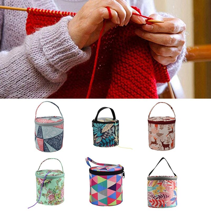 Round Knitting Wool Yarn Storage Bag, Crochet Organizer, Costura Agulhas Bolsa, Weave Ferramentas Acessórios, Tote, 1Pc