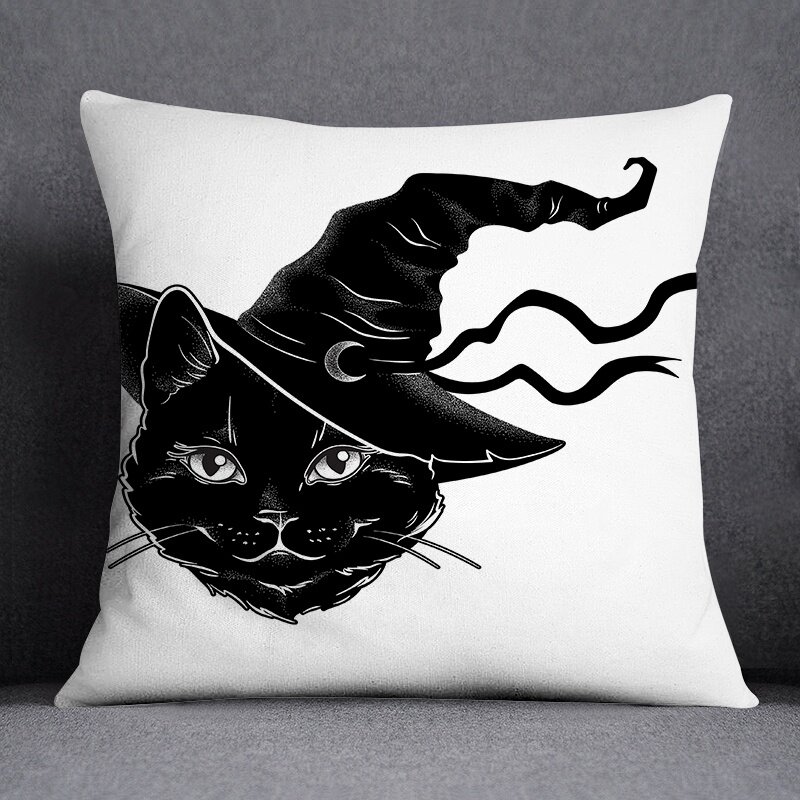 Black Cat Series Pattern Decorative Pillowcase, Square Pillowcase, Home Office Decoration