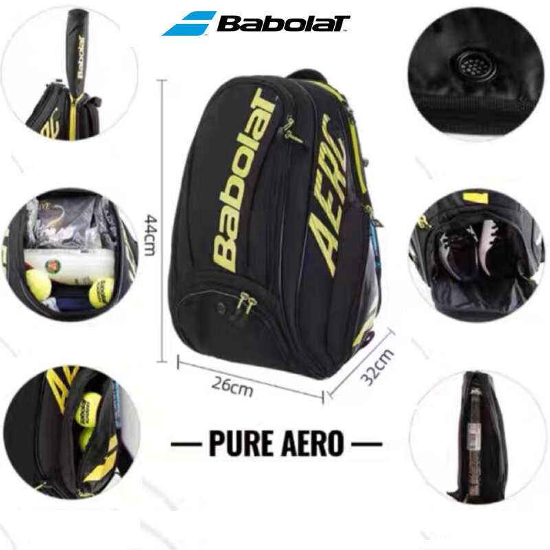 BABOLAT PURE AERO Tennis Backpack STRIKE Tim Model Tennis Racket Bag 2-Pack Unisex Yellow Portable Squash Padel Beach Tennis Bag