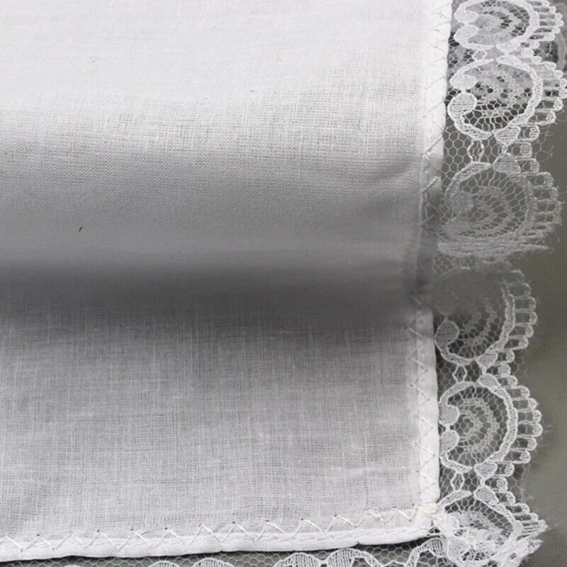 26x27cm lenços de algodão das mulheres dos homens sólido branco lenços bolso renda guarnição toalha diy pintura lenços para