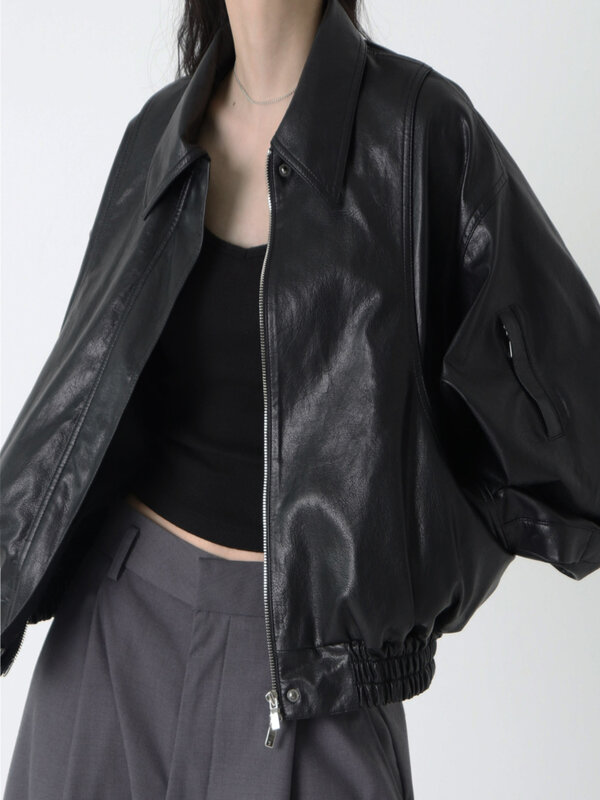 Зимняя укороченная кожаная куртка на молнии, Женские винтажные свободные мотоциклетные куртки в стиле High Street, Женская Осенняя верхняя одежда 2022, корейское пальто