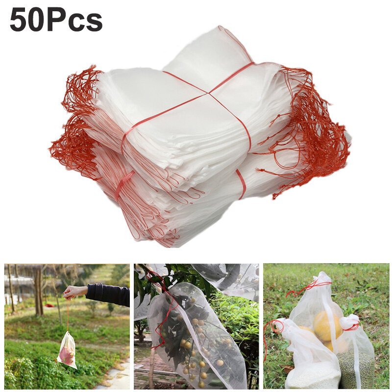 50 pezzi sacchetti di rete da giardino uva vegetale mele sacchetto di protezione della frutta sacchetti di uva a rete Anti-uccello per il controllo dei parassiti agricoli