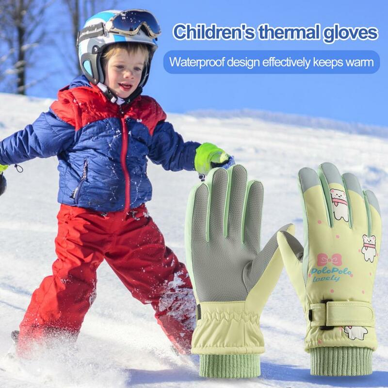 1 paio di guanti da sci per bambini per bambini fodera in pile antivento guanti termici Touchscreen inverno Snowboard guanto caldo da neve