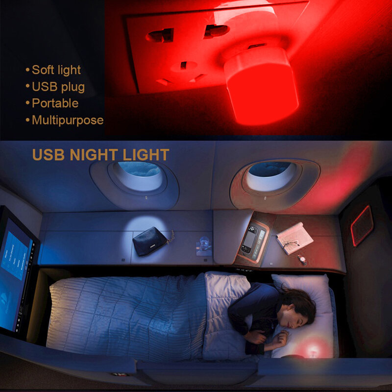 USB 미니 LED 야간 조명, USB 플러그 컬러 램프, 책 조명, 모바일 전원 충전, 원형 독서 눈 보호 램프, 1 개