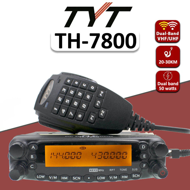 TYT TH-7800 자동차 라디오 워키토키, 듀얼 밴드 136-174/400-480MHz VHF/40W UHF 모바일 트랜시버, 양방향 라디오
