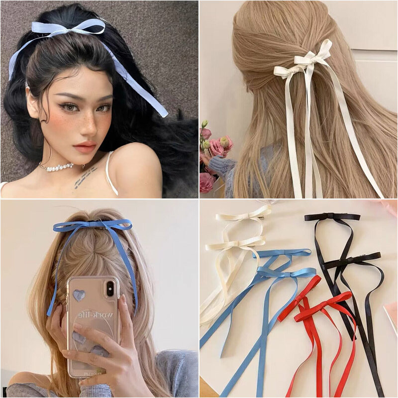 Vintage Grande Velvet Bow Hair Clip, Long Ribbon Hairpins, presilhas, Headband para Mulheres e Meninas, Acessórios de Jóias do Casamento