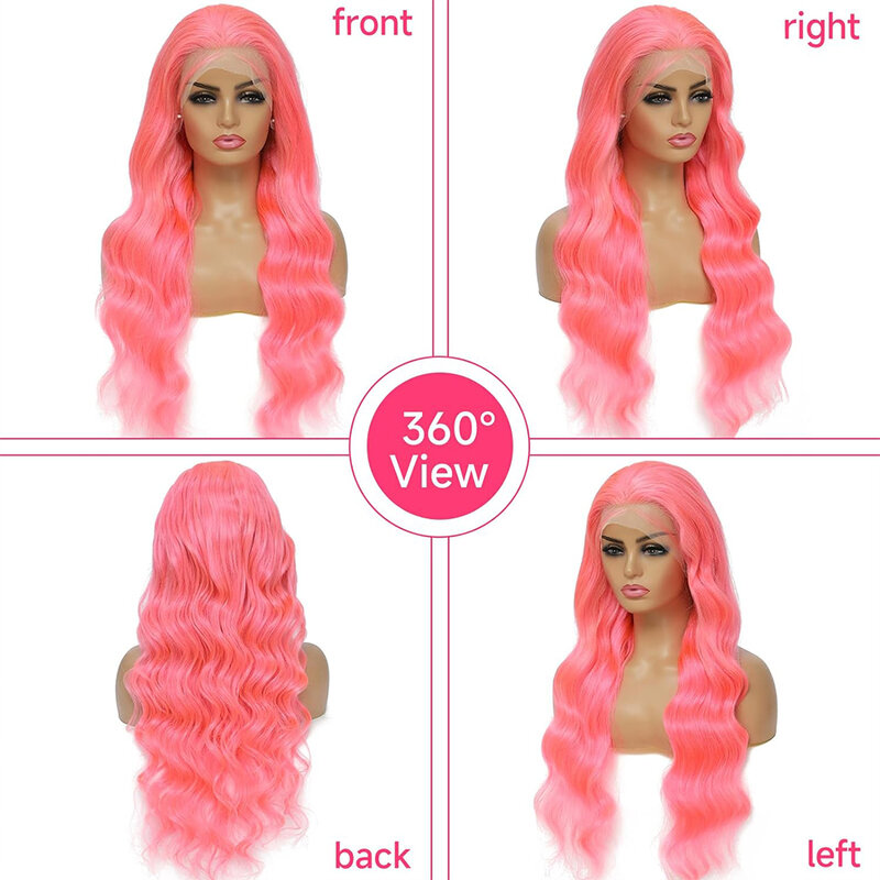 Peluca frontal de encaje rosa, cabello humano 13x4 HD, Onda de cuerpo coloreado, peluca frontal de encaje rosa, cabello humano de bebé