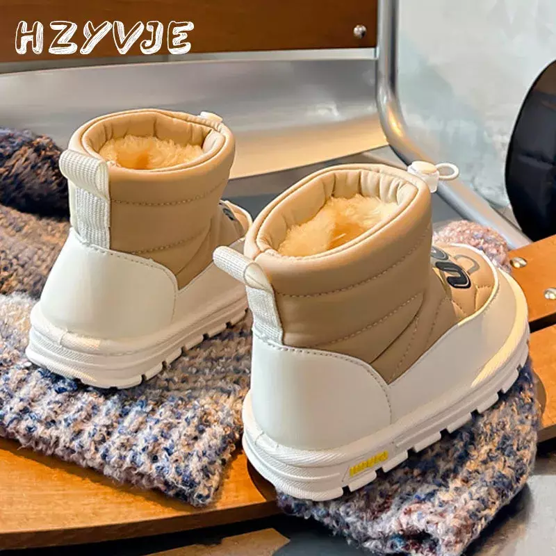 Botas de neve impermeáveis infantis, sapatos de algodão de pelúcia, curto, quente, versão coreana, crianças, meninas, ao ar livre, moda, inverno, novo