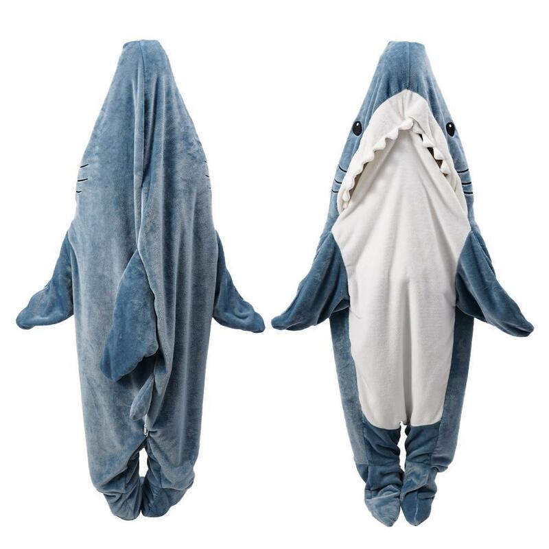 Cobertor de flanela para crianças e adultos Saco de dormir de tubarão dos desenhos animados Pijama macio e quente Tecido aconchegante para escritório