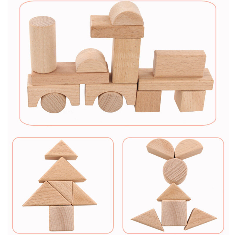 22 sztuk drewniane układanie zabawek klocek edukacyjny drewniana zabawka dzieci gry budowlane dla dzieci wyrażenie Puzzle klocki