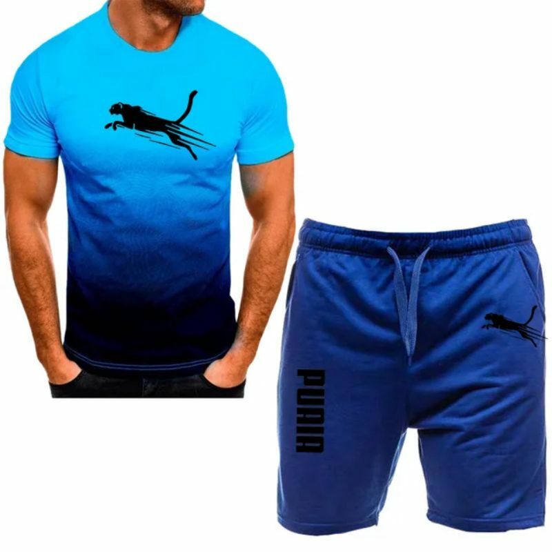 Футболка и шорты мужские с принтом, повседневный Модный комплект из футболки с коротким рукавом и шортов для бега, лето 2024