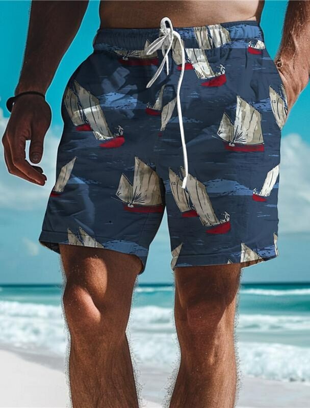 Moda żaglówka 3D drukowane męskie spodenki plażowe spodenki hawajskie kąpielówki sznurkiem wygodne oddychające spodenki wakacyjne