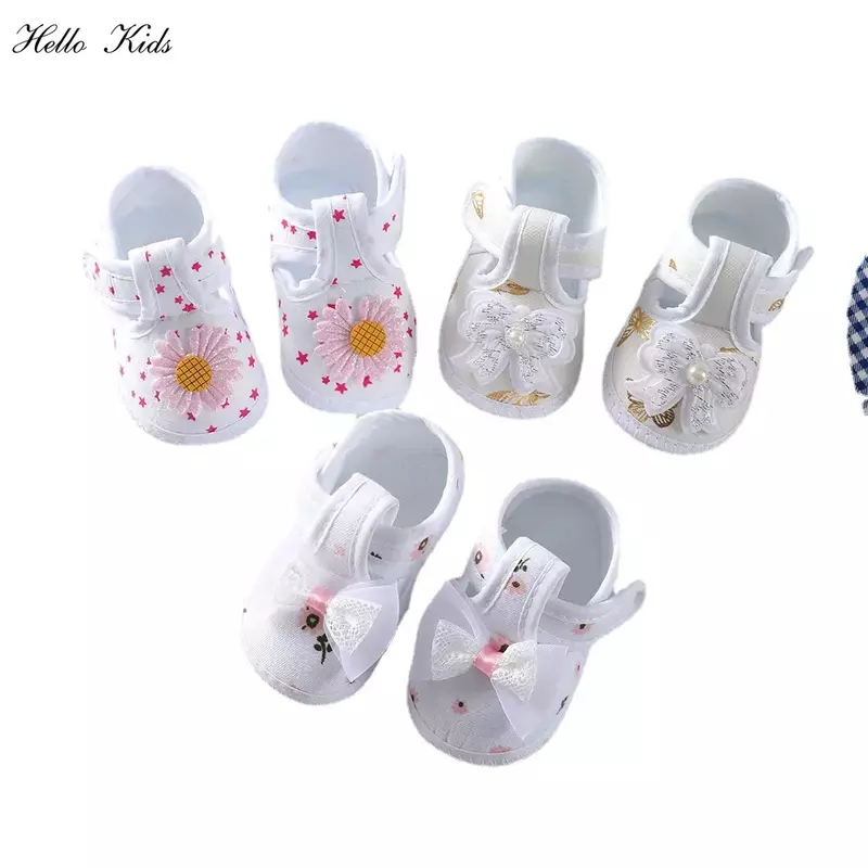 Хлопковая обувь для новорожденных, обувь для первых шагов с мультяшным рисунком для девочек и мальчиков, сандалии в клетку на мягкой подошве для прогулок 0-12 месяцев
