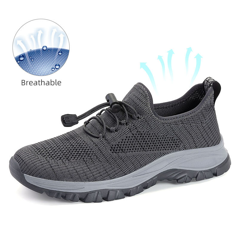 Zapatillas deportivas de senderismo para hombre, deportivas informales negras de malla transpirable, ligeras, para exteriores