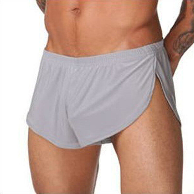 Casual Man Soft Boxer Slaap Shorts Effen Kleur Ondergoed Naadloze Onderbroek Trunks Home Wear Pyjama Broek Voor Mannen
