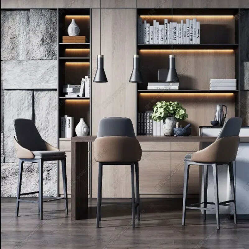 Silla de Bar personalizada de madera maciza, taburete de Bar Simple y moderno de cuero para el hogar, Isla, Hotel, pies altos, muebles de cocina