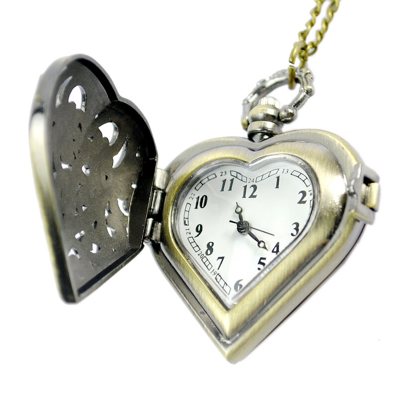 남녀공용 빈티지 하트 쿼츠 포켓 시계, 할로우 하트 해골 고리 체인 펜던트 목걸이 시계, 여성용 선물