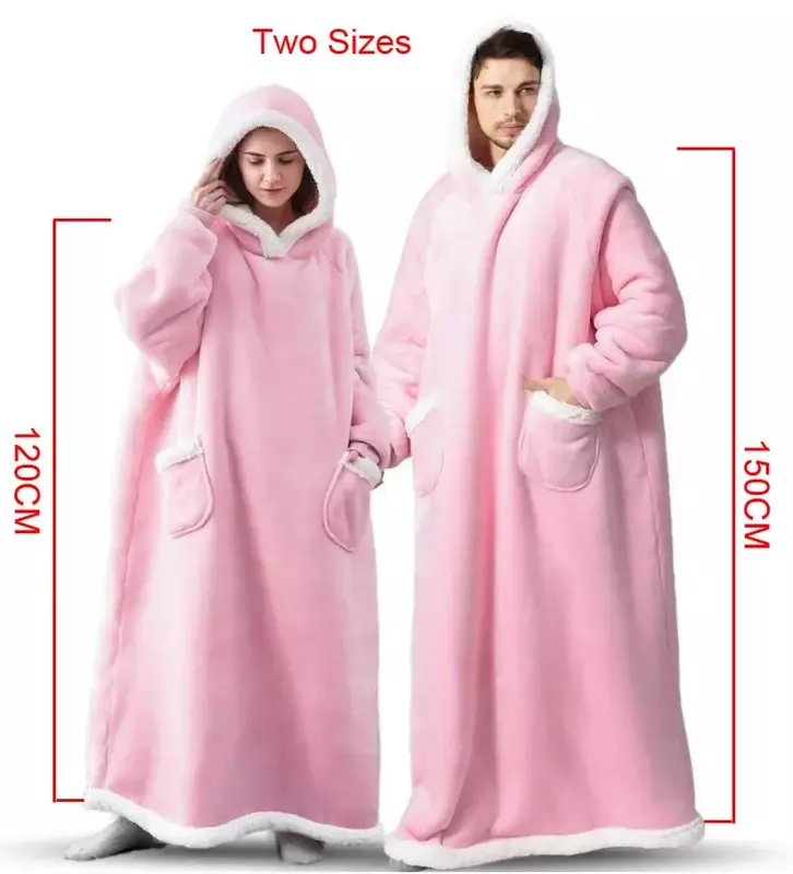 MINISO selimut bertudung untuk pria wanita, selimut mewah musim dingin dengan lengan bulu domba dapat dipakai dewasa lembut hangat flanel tertimbang