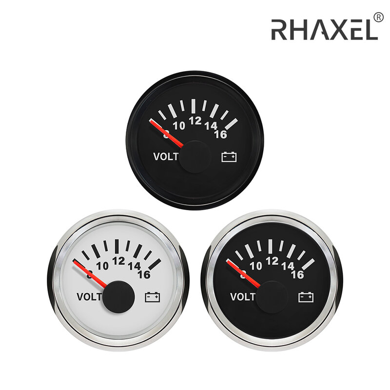Rhaux-ユニバーサルデジタル電圧計,電圧計,赤いバックライト,車,ボート,オートバイ,52mm, 2 ", 8-32v
