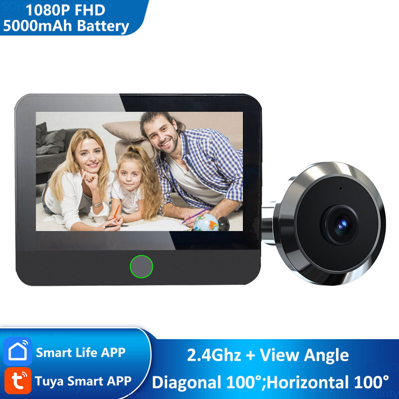 Mini 1080P Tuya Smart Life Rumah Digital Bel Pintu Penampil Lubang Pintu Kamera Mata WiFi IR Penglihatan Malam dengan Monitor 4.3 Inci