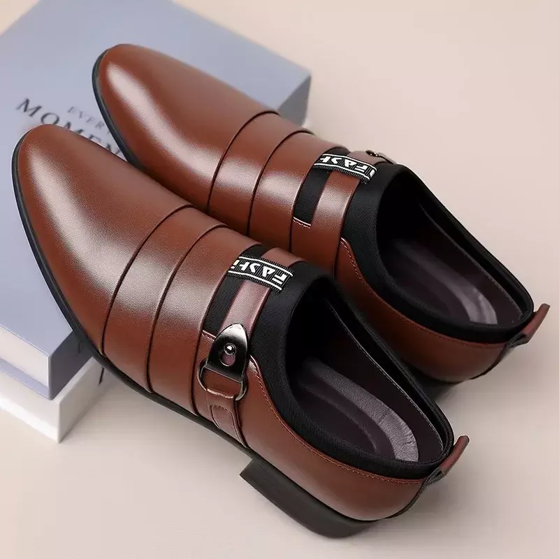Sepatu pantofel Formal pria, alas kaki Slip On, pantofel kulit kualitas tinggi untuk bisnis klasik