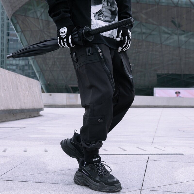Calça de carga tática estilo punk masculina, roupa de rua alta, calça algemada, design multi bolso, Y2K, nova, outono, 2022
