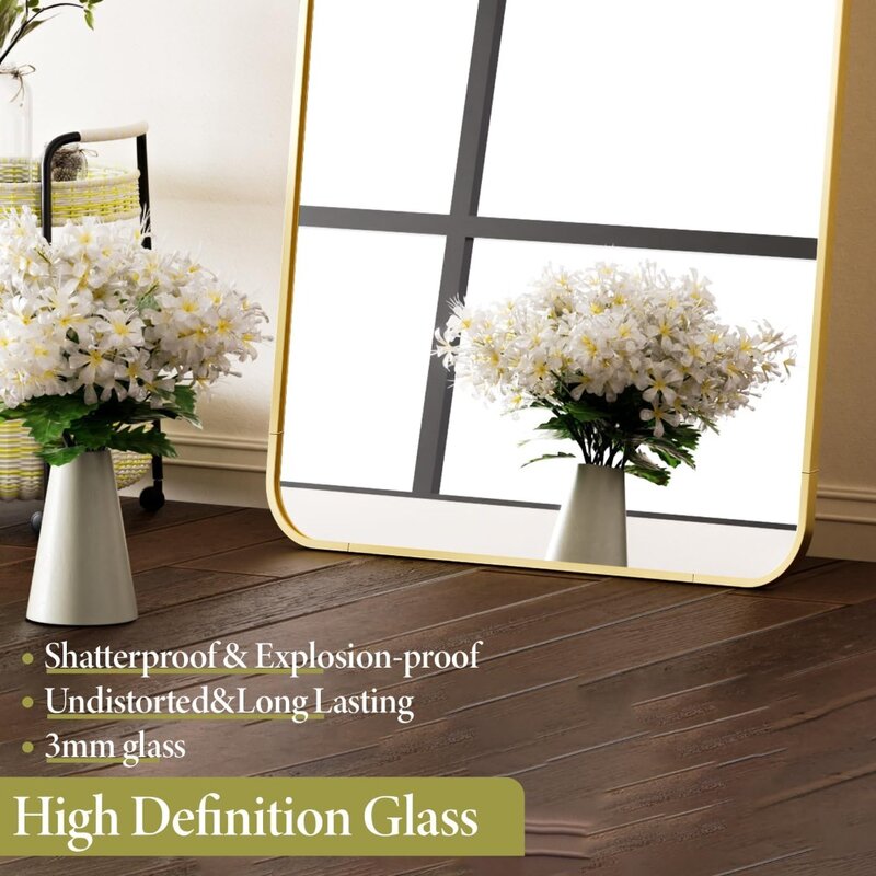 Floor-to-ceiling full-length mirror with rounded corners,with stand,hanging or against a wall,vanity mirror with aluminium frame