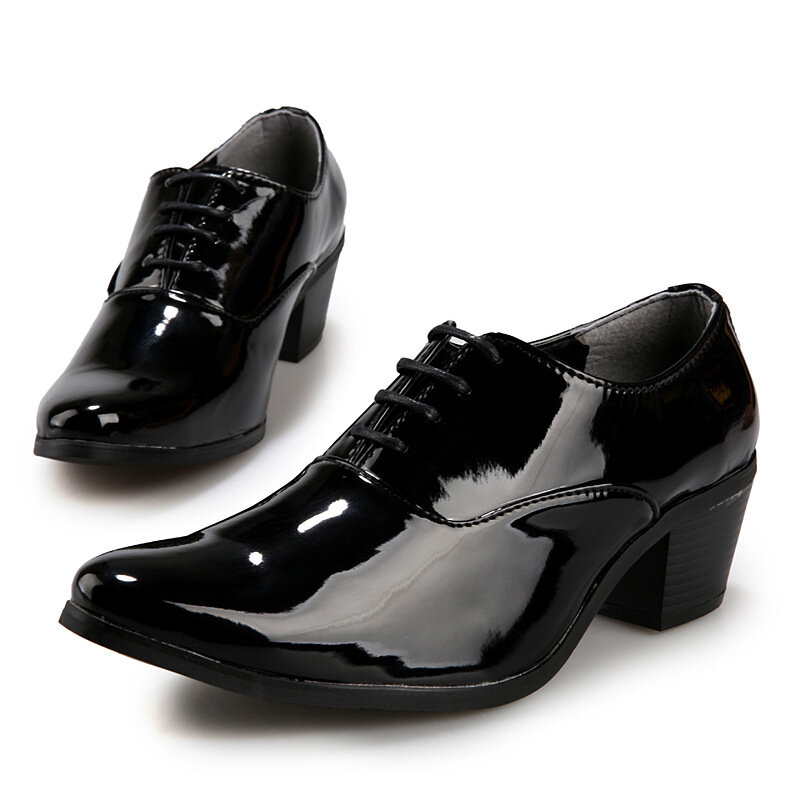 Sepatu tinggi kulit paten untuk pria, sepatu lift multiwarna bahan Oxford ujung lancip, sepatu Formal pesta pernikahan mokasin lebih tinggi