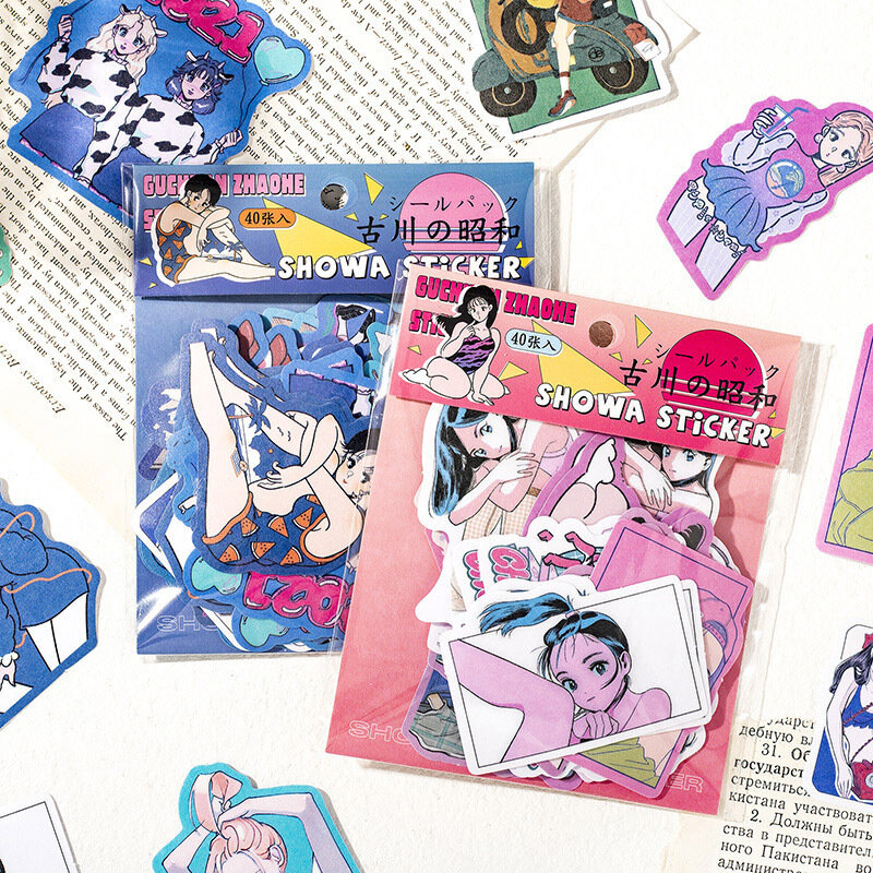 MOhm-pegatinas de papel Washi de personajes de dibujos animados, 40 piezas, para diario, álbum de recortes, escenas, Collage, Manualidades, suministros de bricolaje