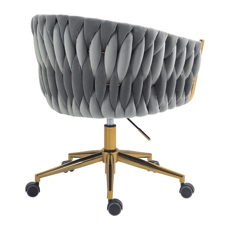 Grey Modern Hand-Woven Office Chair with Height Adjustable Backrest and 360° Swivel Wheels for Bedroom or Living Room
