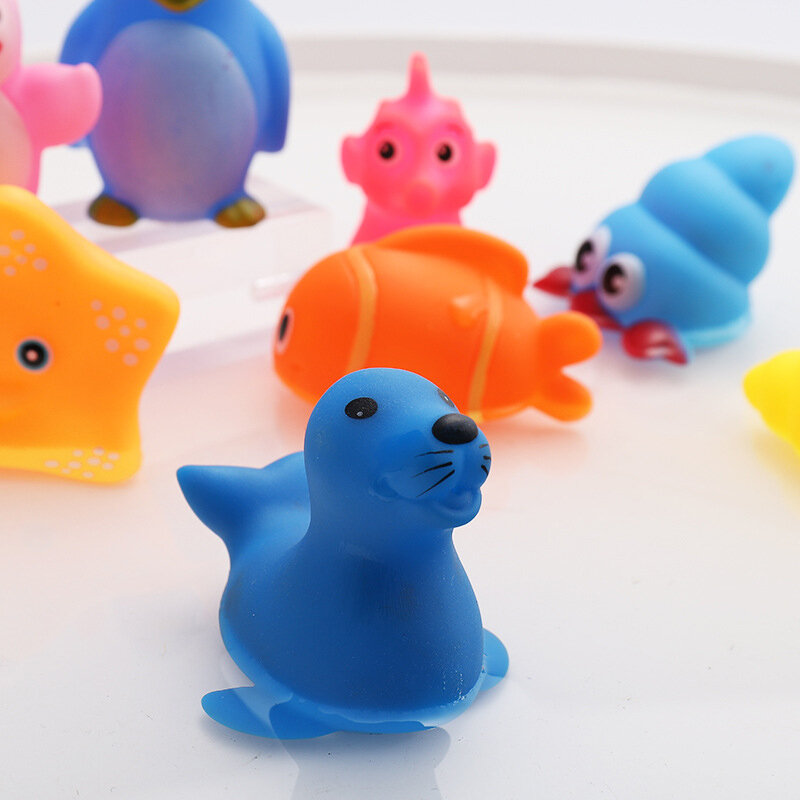 Bath Toy Animals Swimming Water Toys Mini Colorful Soft Floating Rubber Duck Squeeze Sound Funny Gift For Baby Kids