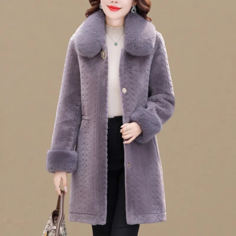 Winter Noble Mother's Fur Coat High Quality Thicken Imitation Mink Cashmere Coat Middle Aged Women Woolen Overcoat Fur Jackets