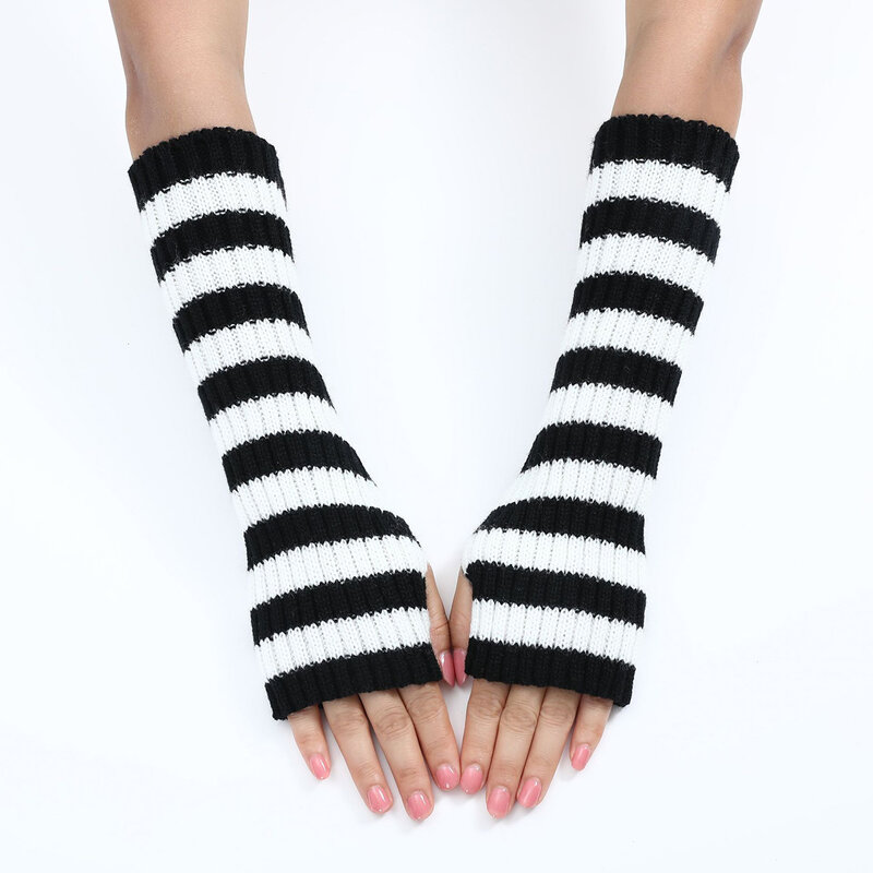 Luvas de malha longas meias listras para mulheres, aquecedor de mãos sem dedos, aquecedor de braço, luvas para meninas, casa e escritório, outono e inverno