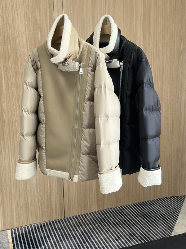 Женское зимнее пальто, новинка 2023, утепленное пуховое пальто с меховым воротником в стиле пэчворк, бесплатная доставка