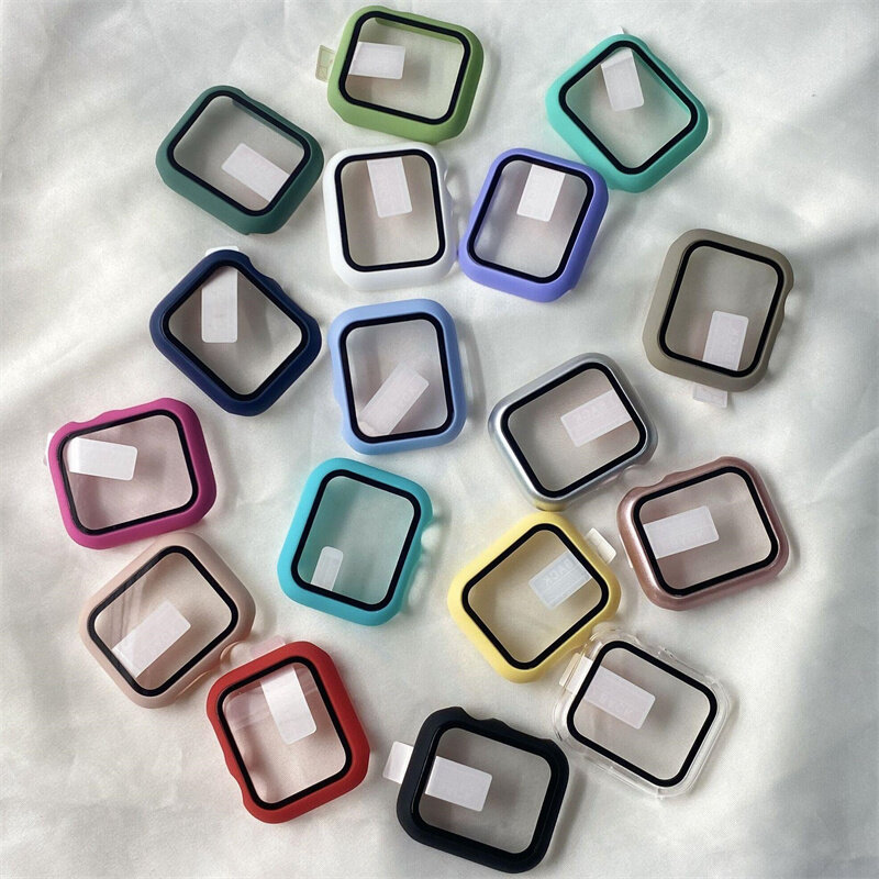 Tampa de vidro temperado para Apple Watch, Case, 45mm, 41mm, 44mm, 40mm, 42mm, iWatch Acessórios, Série 9, 4, 5, 6, SE, 7, 8