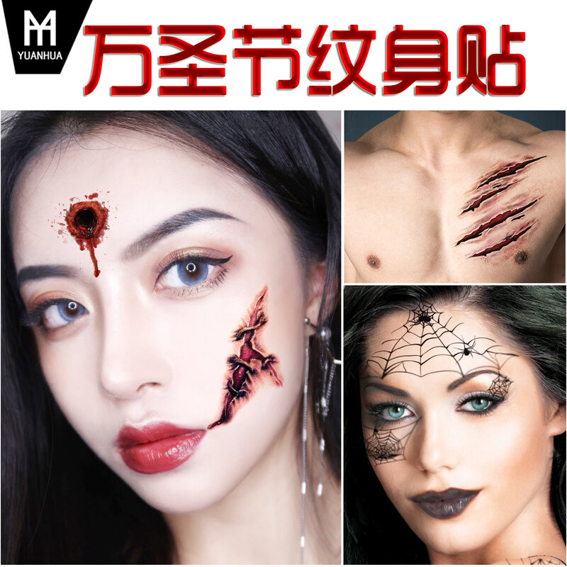 Adesivi per tatuaggi con cicatrici divertenti adesivi per tatuaggi di Halloween realistici impermeabili Horror