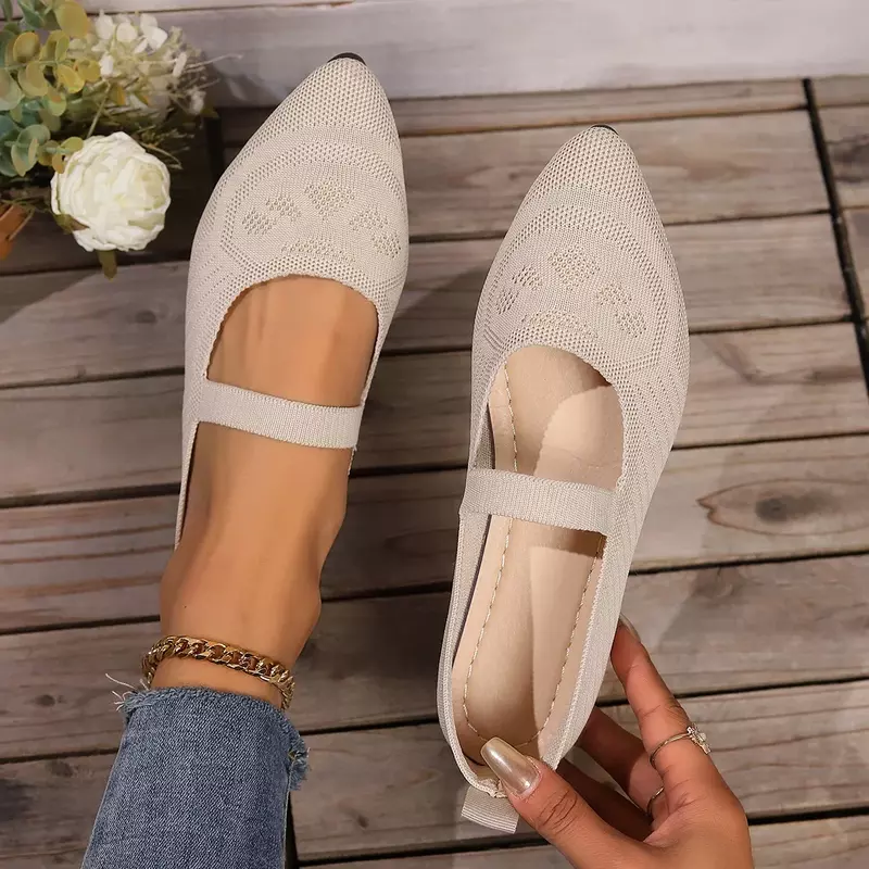 Flats Shoes New Women Pointed Toe Solid Color Knitted Slip on Shoes Casual Breath Ballet Flats Women Flat Shoes Loafers Women