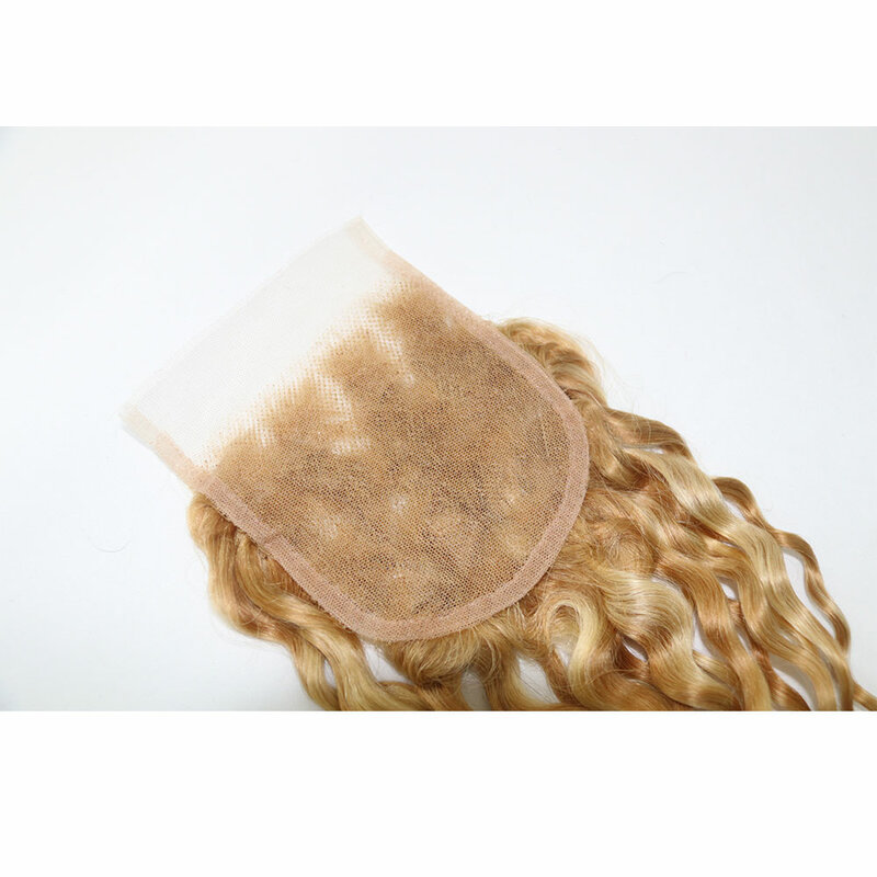 Llinhua-extensiones de cabello humano liso con encaje transparente, accesorio capilar liso de Color rubio miel, P27/613, 4x4