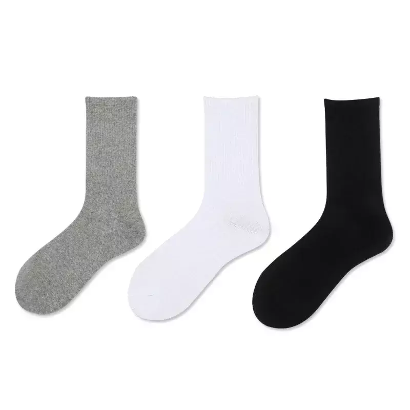 Calcetines de algodón peinado para hombre y mujer, medias de longitud media, color blanco y negro, para primavera y verano