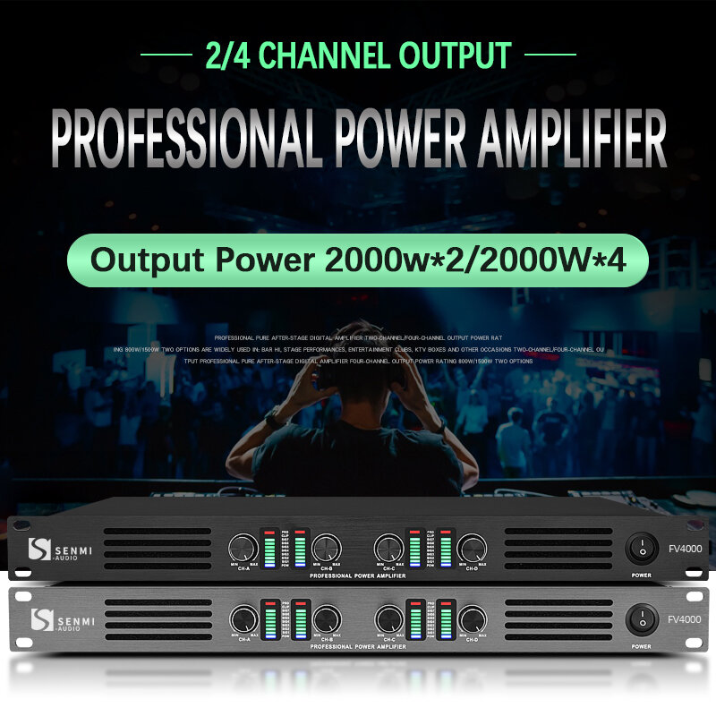 Senmi-amplificador de potencia Digital de Audio FV4000, 4 canales, con perilla de volumen, interruptor de encendido, entrada de Audio para concierto Vocal