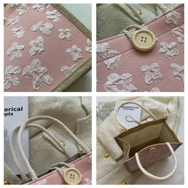 Модная Льняная сумка-тоут, многоразовая сумка большой емкости для продуктов, женская сумка с цветочным принтом, пляжная сумка для хранения, сумка для покупок 2023