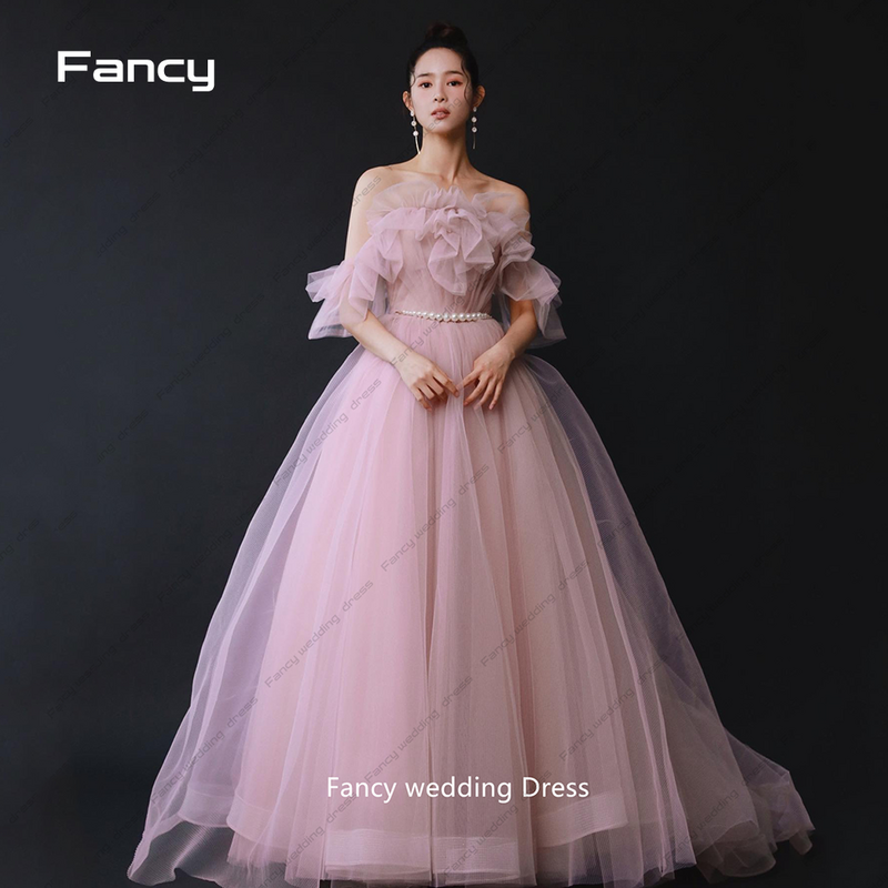 Fancy Off the Shoulder Evening Party Dresses Pearls Waist Korea Elegant Floor Length Wedding Women Formal Gowns Event Prom Gowns