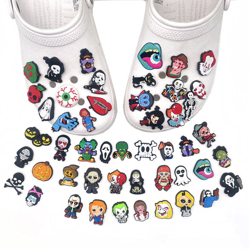 Jibz-Breloques de chaussures en PVC pour enfants, plusieurs styles, thème d'horreur, sabots en croco, sandales, accessoires de décoration, cadeaux d'Halloween