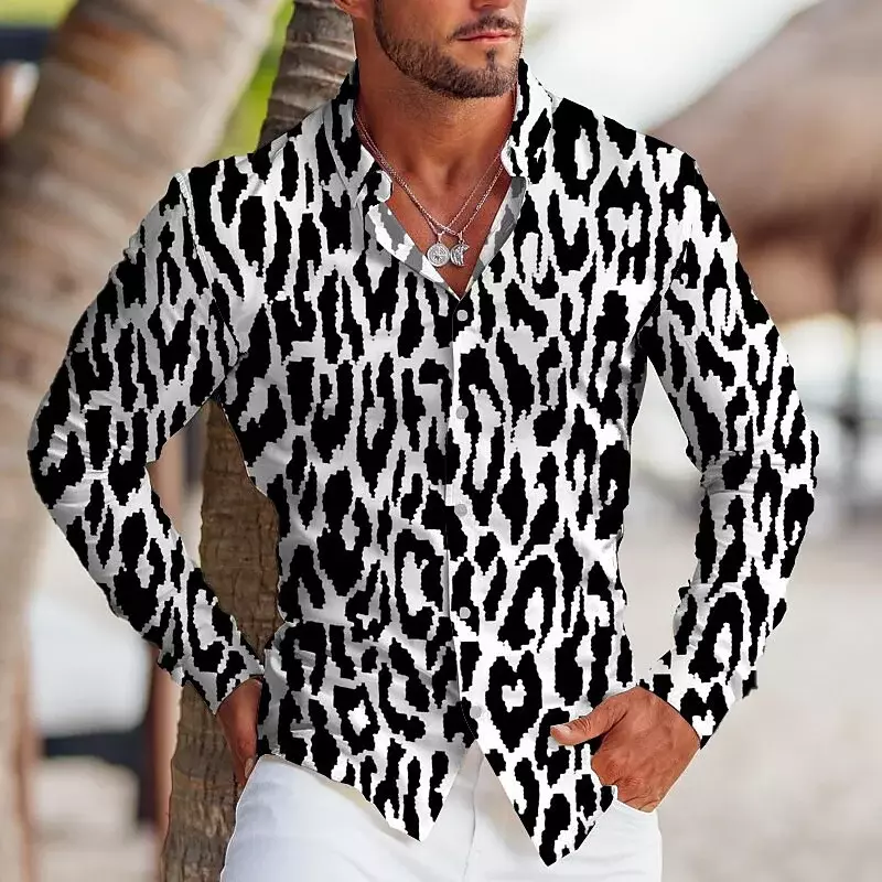 Мужская рубашка с леопардовым принтом, черный мягкий удобный блейзер из ткани, лето 2023