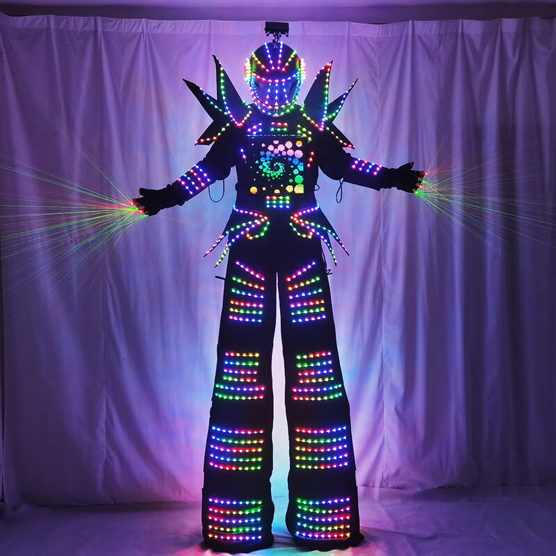 풀 컬러 스마트 픽셀 LED 로봇 의상 의류 죽마 워커 의상 LED 조명, 야광 재킷 무대 댄스 공연
